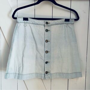 Denim Mini Skirt 100% Cotton Light Wash Blue Jean Skirt Button Up Fit and Flare